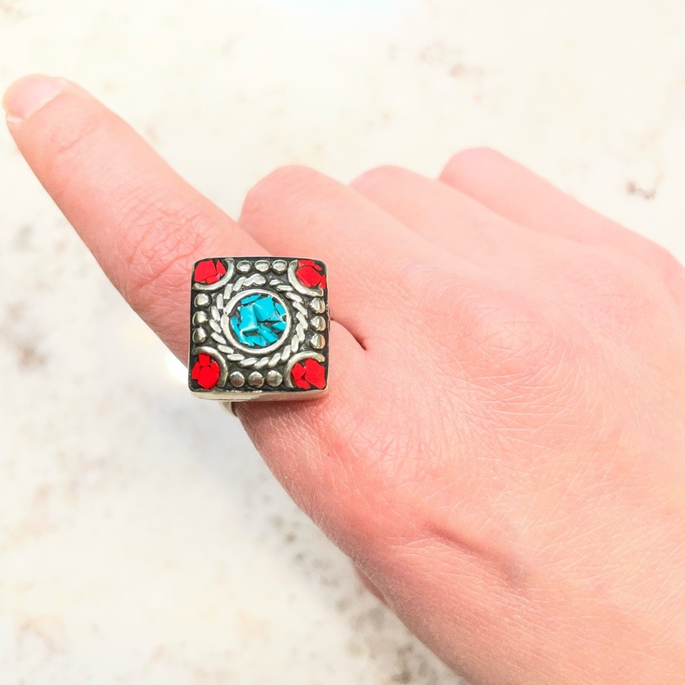 Vintage Silver Inlay Adjustable Ring